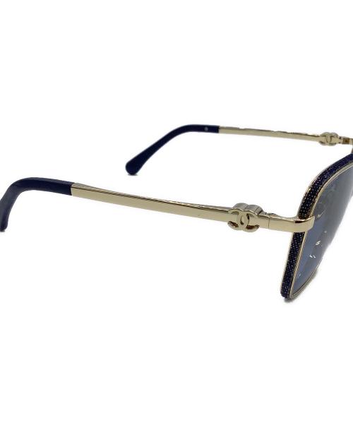 CHANEL（シャネル）CHANEL (シャネル) キャッツアイシェイプサングラス ブルー×ゴールド サイズ:57□18の古着・服飾アイテム