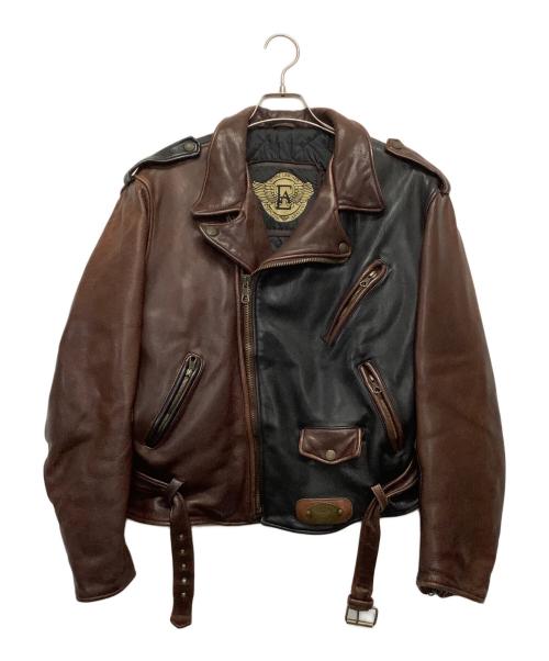 EMPORIO ARMANI（エンポリオアルマーニ）EMPORIO ARMANI (エンポリオアルマーニ) レザーライダースジャケット ブラック×ブラウン サイズ:48の古着・服飾アイテム
