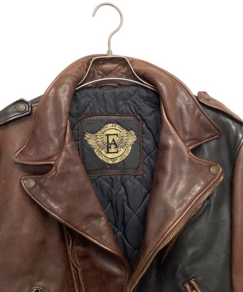 EMPORIO ARMANI（エンポリオアルマーニ）EMPORIO ARMANI (エンポリオアルマーニ) レザーライダースジャケット ブラック×ブラウン サイズ:48の古着・服飾アイテム
