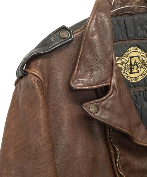 EMPORIO ARMANI（エンポリオアルマーニ）EMPORIO ARMANI (エンポリオアルマーニ) レザーライダースジャケット ブラック×ブラウン サイズ:48の古着・服飾アイテム