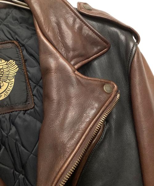 EMPORIO ARMANI（エンポリオアルマーニ）EMPORIO ARMANI (エンポリオアルマーニ) レザーライダースジャケット ブラック×ブラウン サイズ:48の古着・服飾アイテム