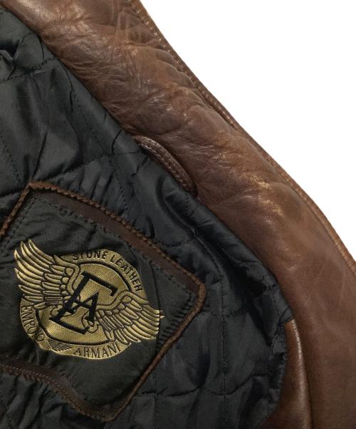 EMPORIO ARMANI（エンポリオアルマーニ）EMPORIO ARMANI (エンポリオアルマーニ) レザーライダースジャケット ブラック×ブラウン サイズ:48の古着・服飾アイテム