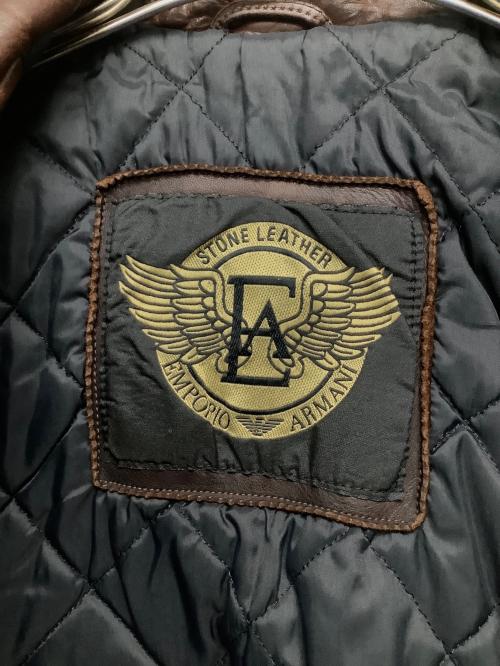 EMPORIO ARMANI（エンポリオアルマーニ）EMPORIO ARMANI (エンポリオアルマーニ) レザーライダースジャケット ブラック×ブラウン サイズ:48の古着・服飾アイテム