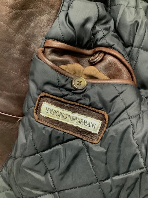 EMPORIO ARMANI（エンポリオアルマーニ）EMPORIO ARMANI (エンポリオアルマーニ) レザーライダースジャケット ブラック×ブラウン サイズ:48の古着・服飾アイテム