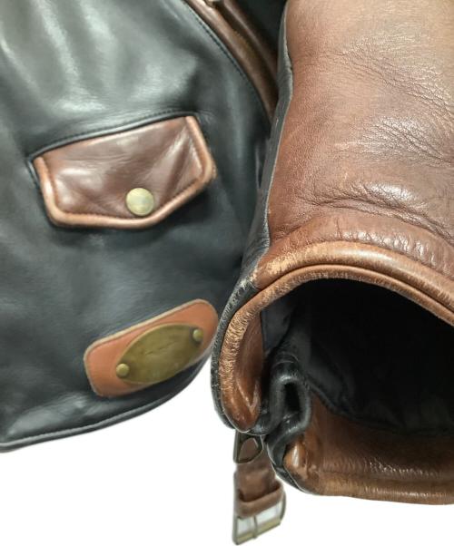 EMPORIO ARMANI（エンポリオアルマーニ）EMPORIO ARMANI (エンポリオアルマーニ) レザーライダースジャケット ブラック×ブラウン サイズ:48の古着・服飾アイテム