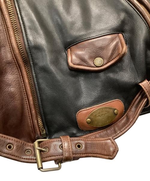 EMPORIO ARMANI（エンポリオアルマーニ）EMPORIO ARMANI (エンポリオアルマーニ) レザーライダースジャケット ブラック×ブラウン サイズ:48の古着・服飾アイテム