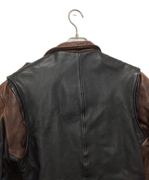 EMPORIO ARMANI（エンポリオアルマーニ）EMPORIO ARMANI (エンポリオアルマーニ) レザーライダースジャケット ブラック×ブラウン サイズ:48の古着・服飾アイテム