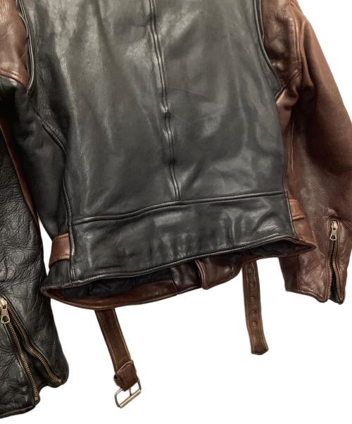 EMPORIO ARMANI（エンポリオアルマーニ）EMPORIO ARMANI (エンポリオアルマーニ) レザーライダースジャケット ブラック×ブラウン サイズ:48の古着・服飾アイテム