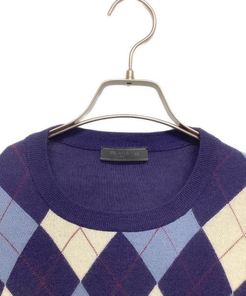 PRADA（プラダ）PRADA (プラダ) 薄手ニット ブルー×ホワイト サイズ:XLの古着・服飾アイテム