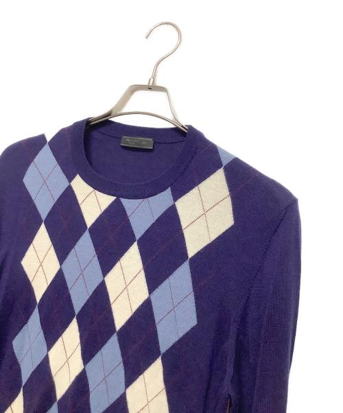 PRADA（プラダ）PRADA (プラダ) 薄手ニット ブルー×ホワイト サイズ:XLの古着・服飾アイテム