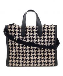 Kate Spade（ケイトスペード）の古着「マンハッタン ハウンド トゥース ラージ トート」｜ベージュ×ブラック