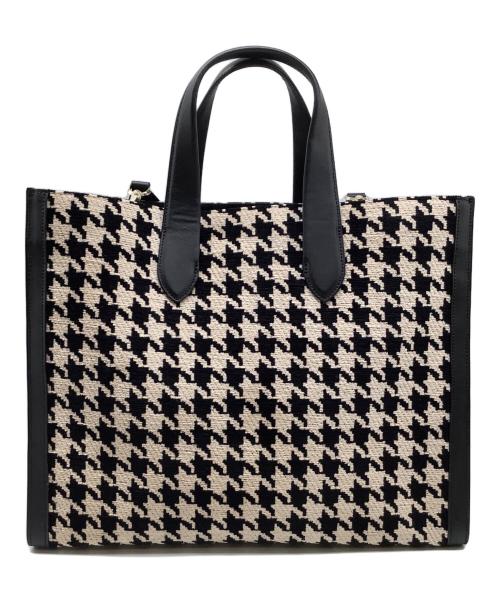 Kate Spade（ケイトスペード）Kate Spade (ケイトスペード) マンハッタン ハウンド トゥース ラージ トート ベージュ×ブラックの古着・服飾アイテム