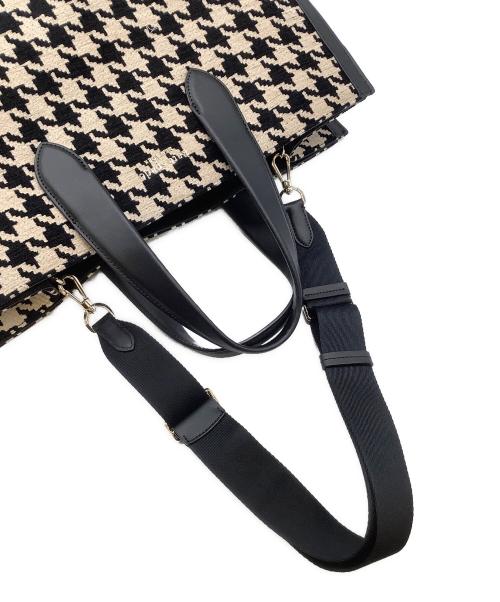 Kate Spade（ケイトスペード）Kate Spade (ケイトスペード) マンハッタン ハウンド トゥース ラージ トート ベージュ×ブラックの古着・服飾アイテム