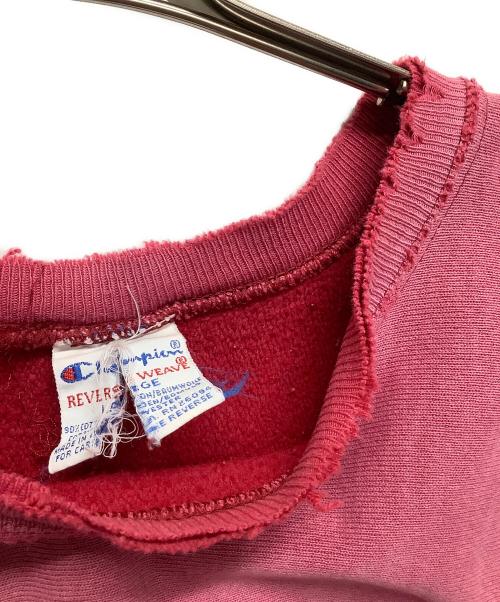 Champion REVERSE WEAVE（チャンピオン リバース ウィーブ）Champion REVERSE WEAVE (チャンピオン リバース ウィーブ) 90'sダメージスウェット　Champion REVERSE WEAVE レッド サイズ:Lの古着・服飾アイテム