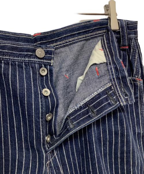 THE FLAT HEAD（ザ・フラットヘッド）THE FLAT HEAD (ザ・フラットヘッド) ストライプパンツ ネイビー サイズ:36の古着・服飾アイテム