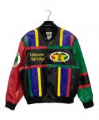 CROSS COLOURSクロスカラーズ）の古着「レザースタジャン」｜ブラック×レッド