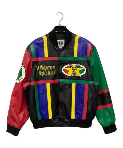 CROSS COLOURS（クロスカラーズ）CROSS COLOURS (クロスカラーズ) レザースタジャン ブラック×レッド サイズ:XLの古着・服飾アイテム