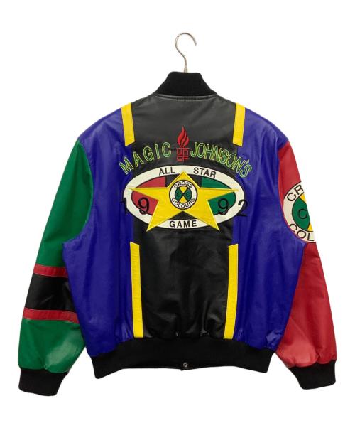 CROSS COLOURS（クロスカラーズ）CROSS COLOURS (クロスカラーズ) レザースタジャン ブラック×レッド サイズ:XLの古着・服飾アイテム