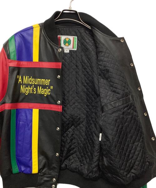 CROSS COLOURS（クロスカラーズ）CROSS COLOURS (クロスカラーズ) レザースタジャン ブラック×レッド サイズ:XLの古着・服飾アイテム