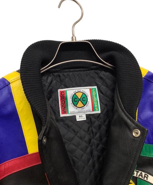 CROSS COLOURS（クロスカラーズ）CROSS COLOURS (クロスカラーズ) レザースタジャン ブラック×レッド サイズ:XLの古着・服飾アイテム