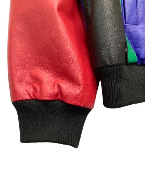 CROSS COLOURS（クロスカラーズ）CROSS COLOURS (クロスカラーズ) レザースタジャン ブラック×レッド サイズ:XLの古着・服飾アイテム