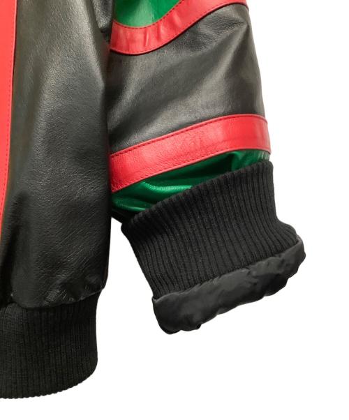 CROSS COLOURS（クロスカラーズ）CROSS COLOURS (クロスカラーズ) レザースタジャン ブラック×レッド サイズ:XLの古着・服飾アイテム
