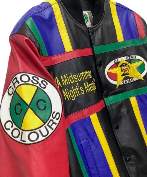 CROSS COLOURS（クロスカラーズ）CROSS COLOURS (クロスカラーズ) レザースタジャン ブラック×レッド サイズ:XLの古着・服飾アイテム