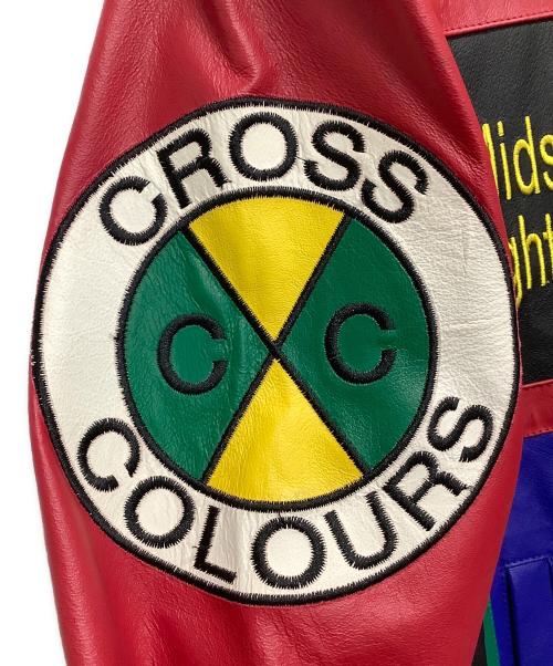 CROSS COLOURS（クロスカラーズ）CROSS COLOURS (クロスカラーズ) レザースタジャン ブラック×レッド サイズ:XLの古着・服飾アイテム