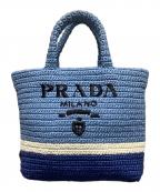 PRADAプラダ）の古着「ストライプラフィアスモールトートバッグ」｜ブルー