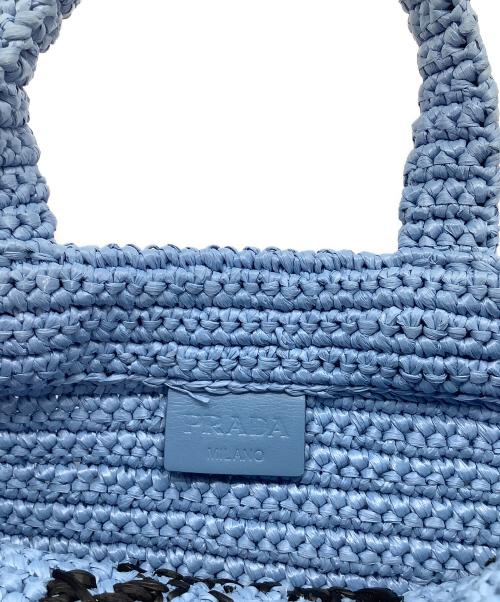 PRADA（プラダ）PRADA (プラダ) ストライプラフィアスモールトートバッグ ブルーの古着・服飾アイテム