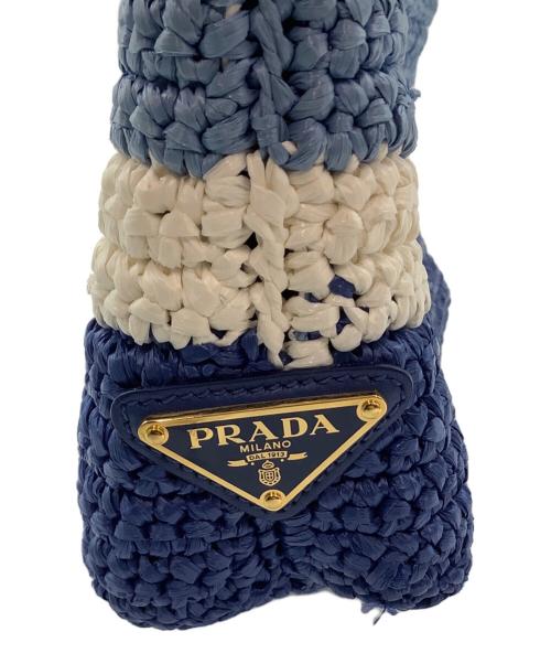 PRADA（プラダ）PRADA (プラダ) ストライプラフィアスモールトートバッグ ブルーの古着・服飾アイテム
