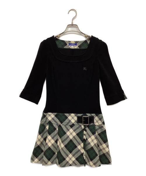 BURBERRY BLUE LABEL（バーバリー ブルー レーベル）BURBERRY BLUE LABEL (バーバリー ブルー レーベル) 半袖ワンピース ブラック×グリーン サイズ:38の古着・服飾アイテム