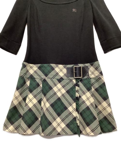 BURBERRY BLUE LABEL（バーバリー ブルー レーベル）BURBERRY BLUE LABEL (バーバリー ブルー レーベル) 半袖ワンピース ブラック×グリーン サイズ:38の古着・服飾アイテム
