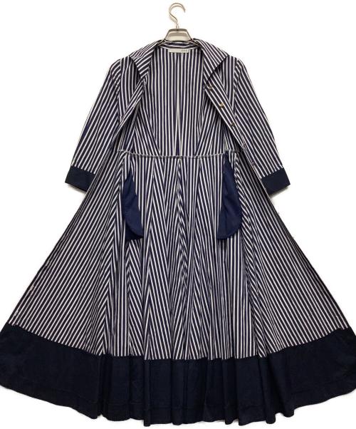 JENNE（ジェンヌ）JENNE (ジェンヌ) 長袖ワンピース ネイビー×ホワイト サイズ:Mの古着・服飾アイテム