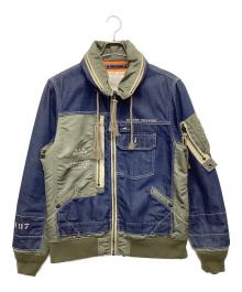 AVIREX（アヴィレックス）の古着「TYPE BLUE タイプブルーコンビネーション カスタムデニムジャケット」｜グリーン×インディゴ