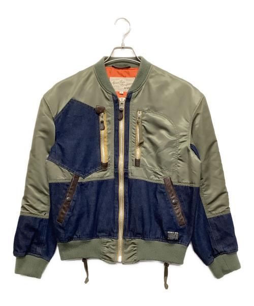 AVIREX（アヴィレックス）AVIREX (アヴィレックス) DENIM CUSTOM FLIGHT JACKET グリーン×インディゴ サイズ:Ｍの古着・服飾アイテム
