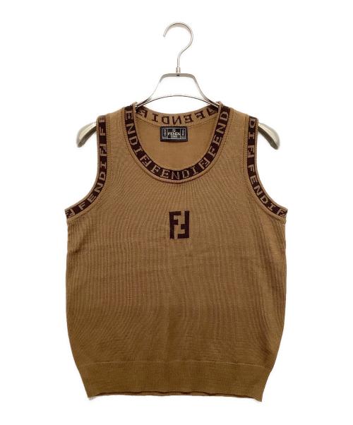 FENDI JEANS（フェンディ ジーンズ）FENDI JEANS (フェンディ ジーンズ) ノースリーブカットソー ブラウン サイズ:FREEの古着・服飾アイテム