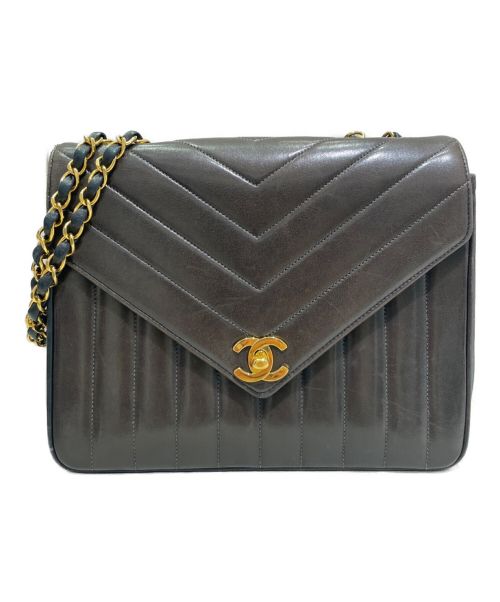 CHANEL（シャネル）CHANEL (シャネル) Vステッチチェーンショルダーバッグ ブラックの古着・服飾アイテム