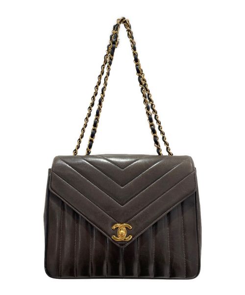 CHANEL（シャネル）CHANEL (シャネル) Vステッチチェーンショルダーバッグ ブラックの古着・服飾アイテム
