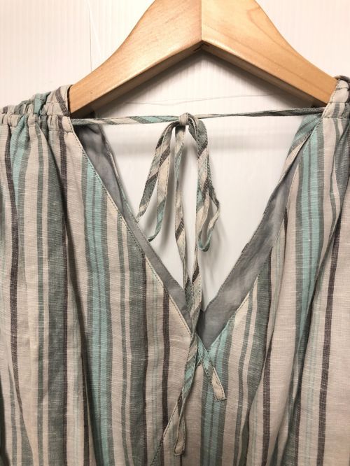 LOUNIE（ルーニー）LOUNIE (ルーニー) ストライプノースリーブワンピース ベージュ×グリーン サイズ:36 未使用品の古着・服飾アイテム