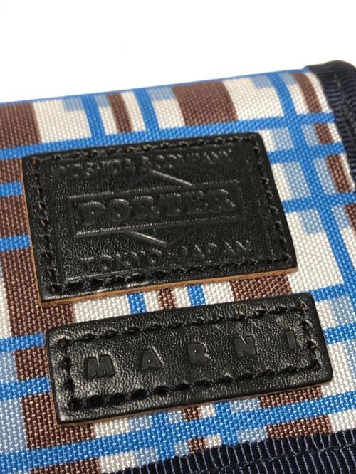 MARNI（マルニ）MARNI (マルニ) カラビナ付きチェックコインケース ブルー×ブラウンの古着・服飾アイテム
