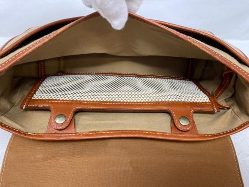 土屋鞄（ツチヤカバン）土屋鞄 (ツチヤカバン) レザーキャンバスショルダーバッグ ブラウン×アイボリーの古着・服飾アイテム