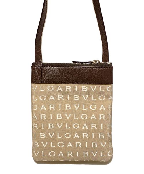 BVLGARI（ブルガリ）BVLGARI (ブルガリ) ロゴマニア レザーコンビキャンバスショルダーバッグ ベージュ×ブラウンの古着・服飾アイテム