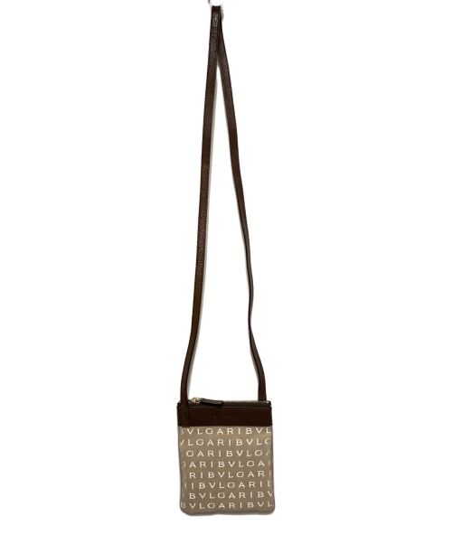 BVLGARI（ブルガリ）BVLGARI (ブルガリ) ロゴマニア レザーコンビキャンバスショルダーバッグ ベージュ×ブラウンの古着・服飾アイテム