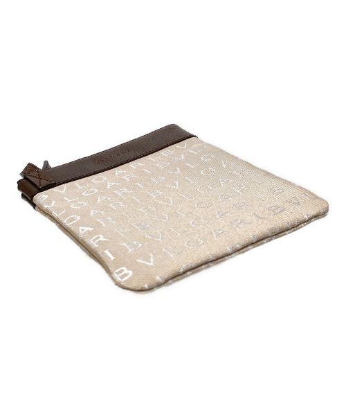 BVLGARI（ブルガリ）BVLGARI (ブルガリ) ロゴマニア レザーコンビキャンバスショルダーバッグ ベージュ×ブラウンの古着・服飾アイテム