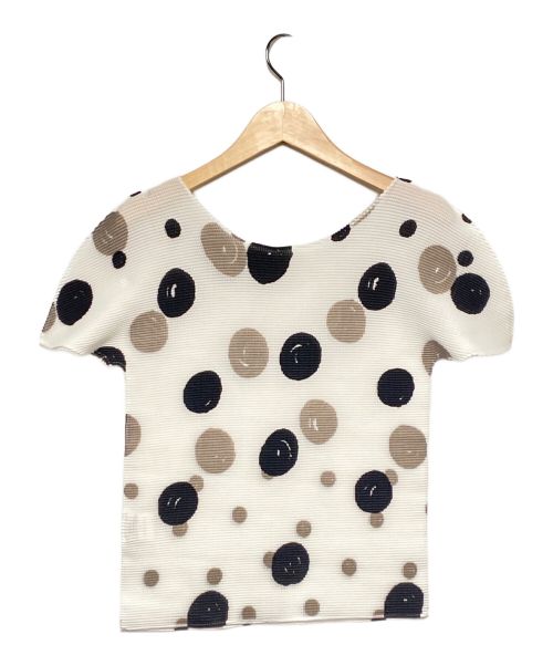 ISSEY MIYAKE me（イッセイ ミヤケ ミー）ISSEY MIYAKE me (イッセイ ミヤケ ミー) ドット柄プリーツカットソー ホワイト×ブラック サイズ:Fの古着・服飾アイテム