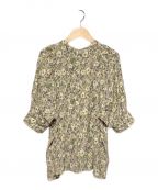 DRESSTERIORドレステリア）の古着「フラワープリントスタンドカラーボリュームスリーブブラウス」｜ライトベージュ