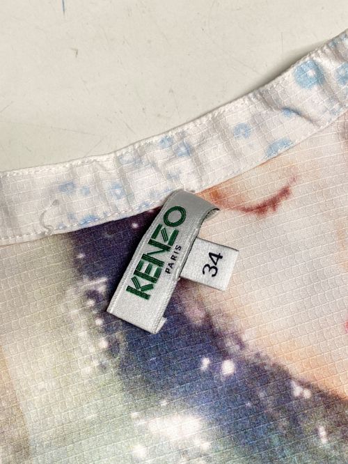 KENZO（ケンゾー）KENZO (ケンゾー) 総柄スタンドカラーシャツワンピース ブルー サイズ:34の古着・服飾アイテム
