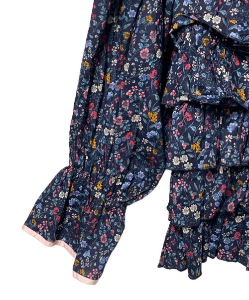 rosy monster（ロージーモンスター）rosy monster (ロージーモンスター) 花柄シフォンブラウス ネイビー サイズ:Fの古着・服飾アイテム