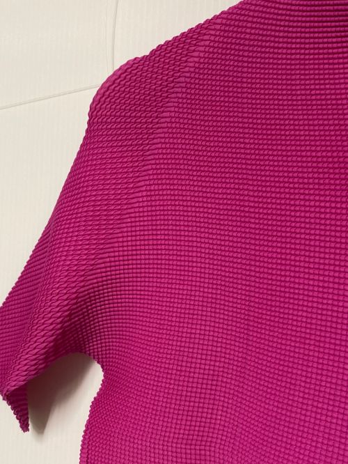 ISSEY MIYAKE（イッセイミヤケ）ISSEY MIYAKE (イッセイミヤケ) ボックスプリーツ ボルトネック カットソー ショッキングピンク サイズ:3の古着・服飾アイテム